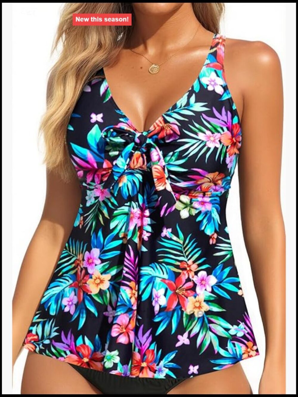 Flowy Tankini Top with Bra Support - Loose Fit V Neck Swim Top